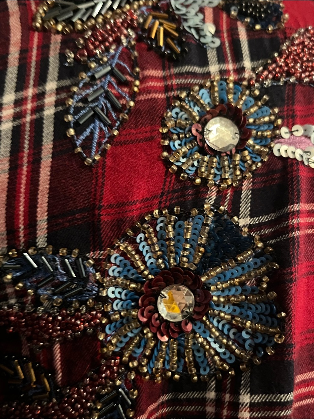 Zara Embroidered Red Plaid Button-Front Shirt - Picture 7 of 9